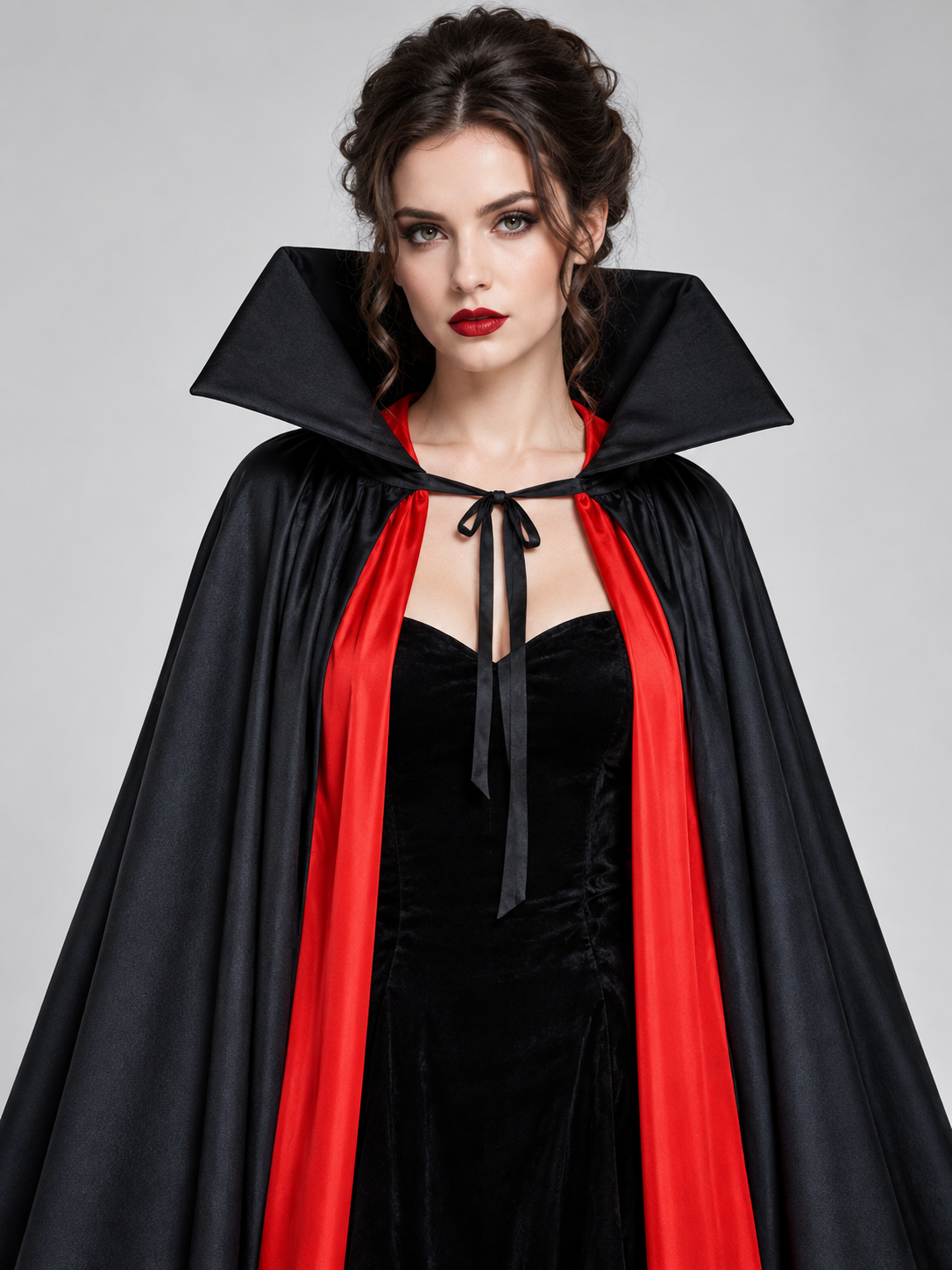 Long Black and Red Carnival Cape with Collar