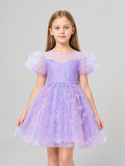 Purple Girls' Tutu Dress with Bows and Butterflies Costume Dresses detail 3