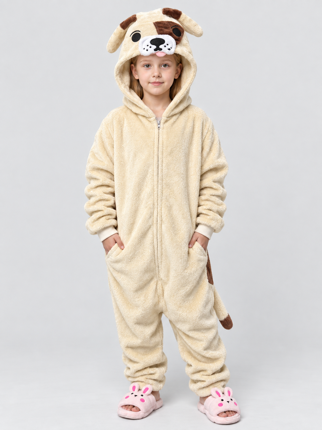Flannel Dog Hooded Pajama Jumpsuit with Tail