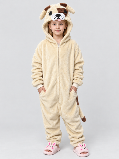 Flannel Dog Hooded Pajama Jumpsuit with Tail