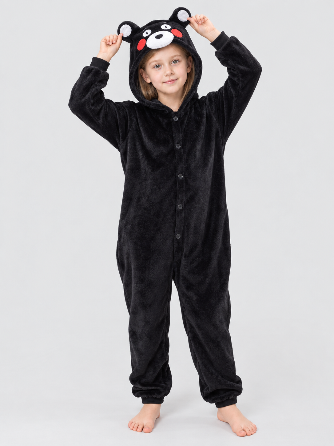 Flannel Hooded Pajama Jumpsuit with Ears