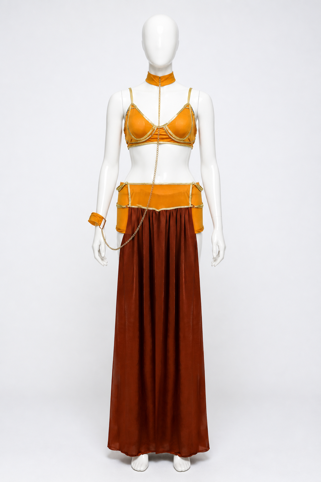 Long Off-the-Shoulder Dress in Orange and Brown Costume Dresses detail 3