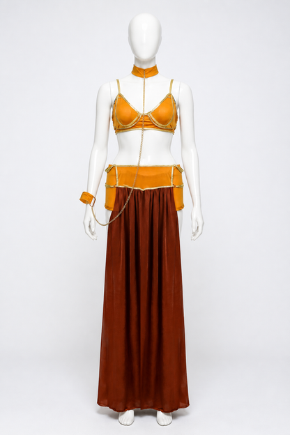 Long Off-the-Shoulder Dress in Orange and Brown Costume Dresses detail 3