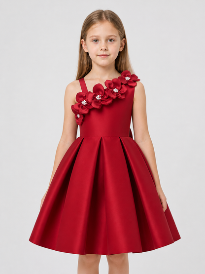 Dressy Burgundy One-Shoulder Dress with a Full Skirt