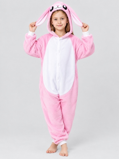 Pink Flannel Kigurumi Pajama with Bunny Ears