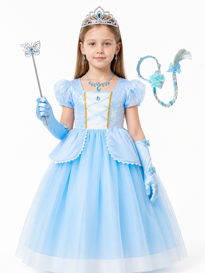 Blue Princess Ball Gown with Accessories Costume Dresses detail 3