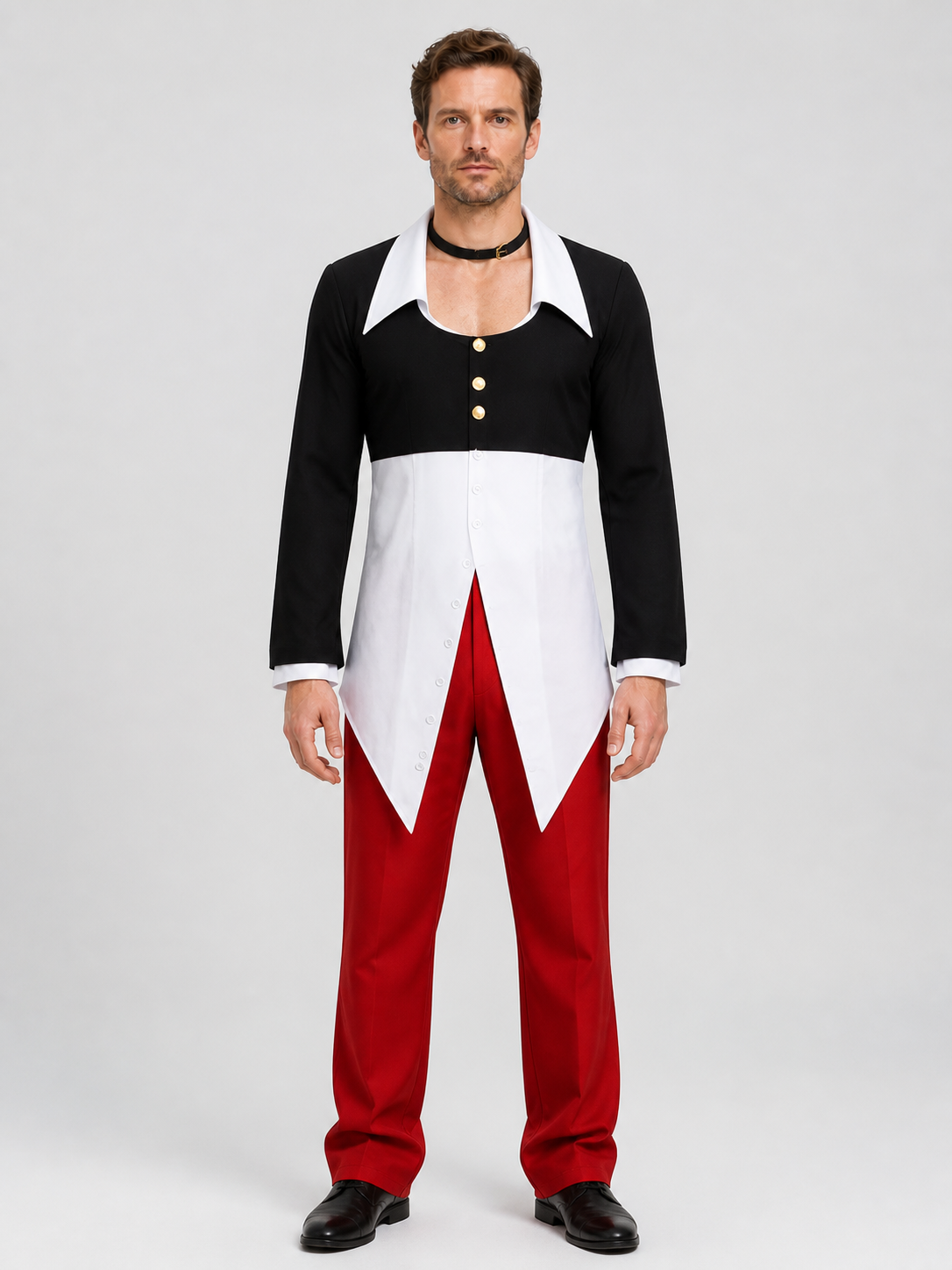 Iori Yagami Cosplay Costume, Black-and-White Top, Red Pants Costumes detail 2