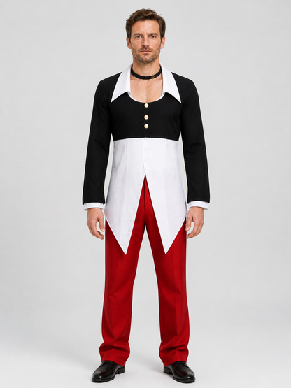 Iori Yagami Cosplay Costume, Black-and-White Top, Red Pants Costumes detail 2