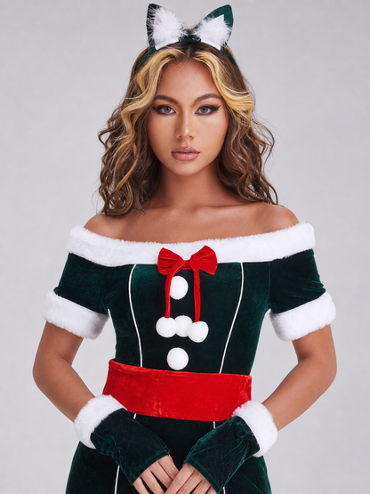 Christmas Cosplay Dress with Fur Trim