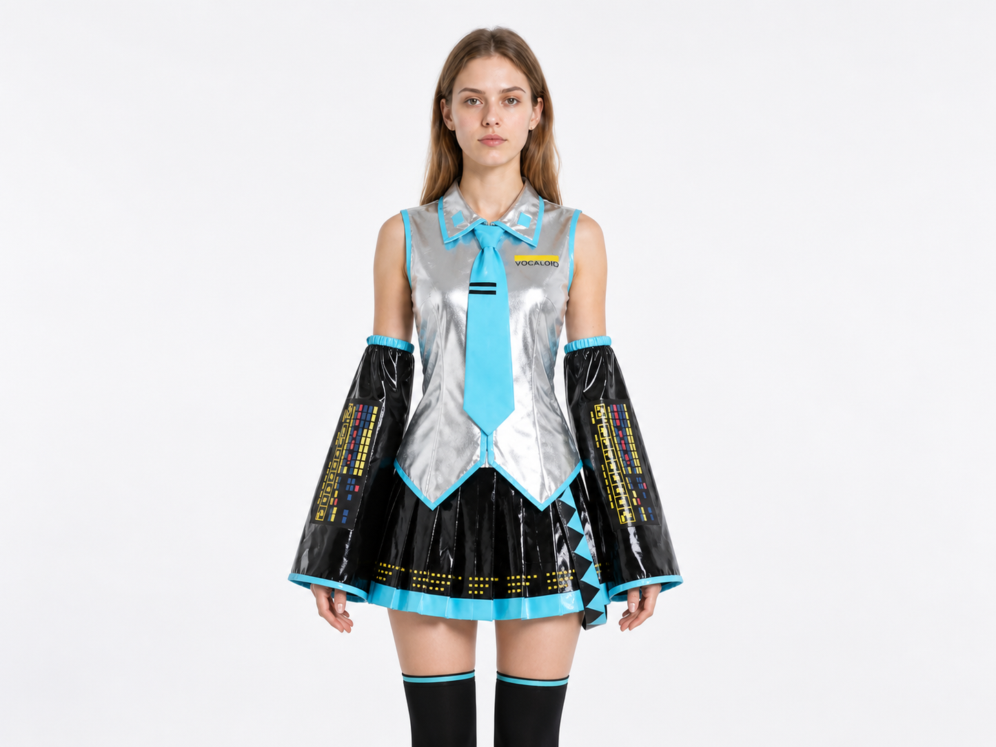 Miku Anime Costume, Silver and Black with Skirt and Leg Warmers Costumes detail 3