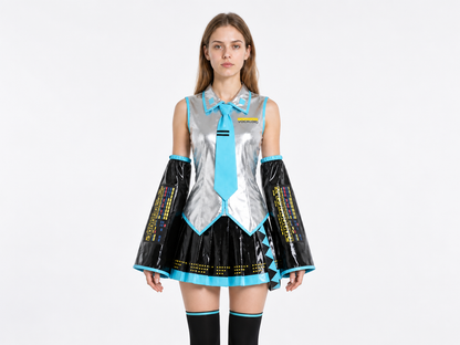 Miku Anime Costume, Silver and Black with Skirt and Leg Warmers Costumes detail 3