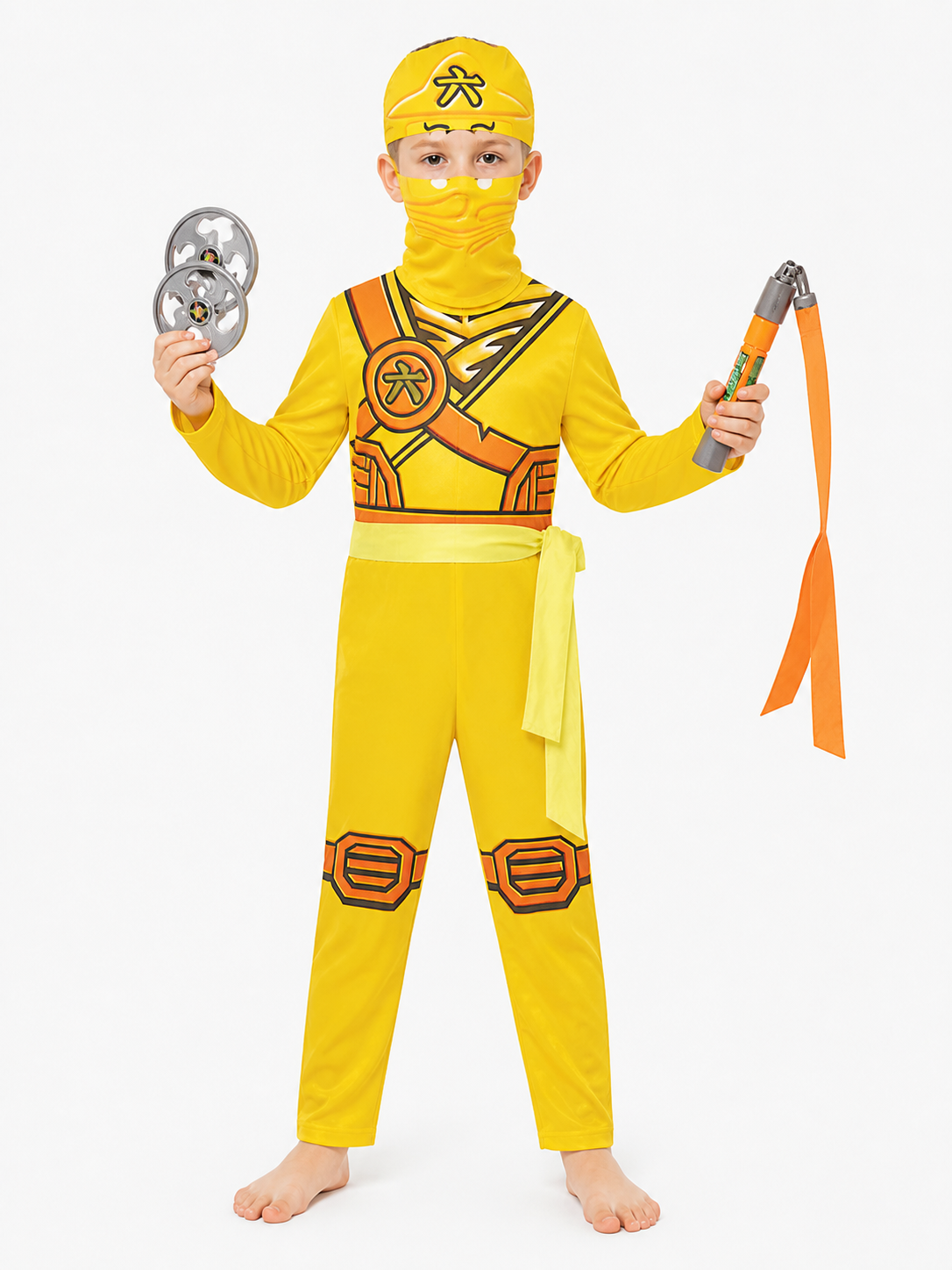 Yellow Ninja Jumpsuit for Cosplay with Print Costumes detail 3
