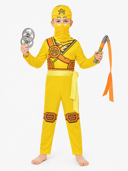 Yellow Ninja Jumpsuit for Cosplay with Print Costumes detail 3