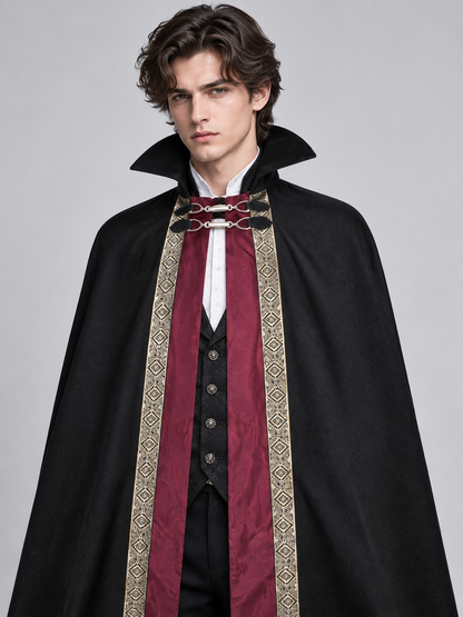 Long Black Cosplay Cloak with Burgundy Lining
