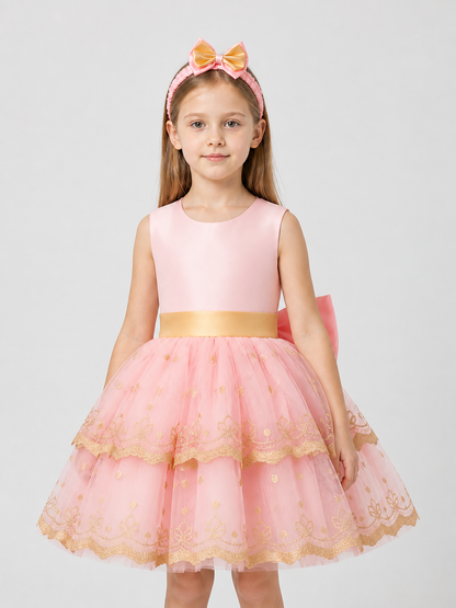 Girls' Princess Party Dress with Bow and Embroidery Costume Dresses detail 3