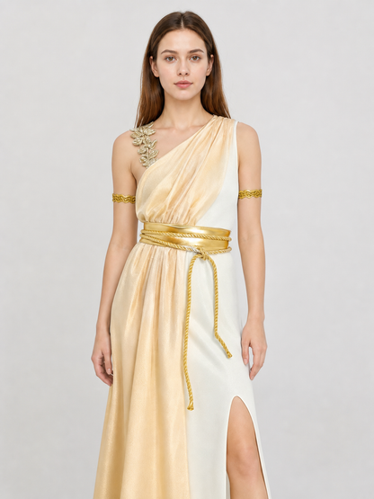 Ancient Greece Costume, White and Gold Robe for Halloween Costumes detail 2