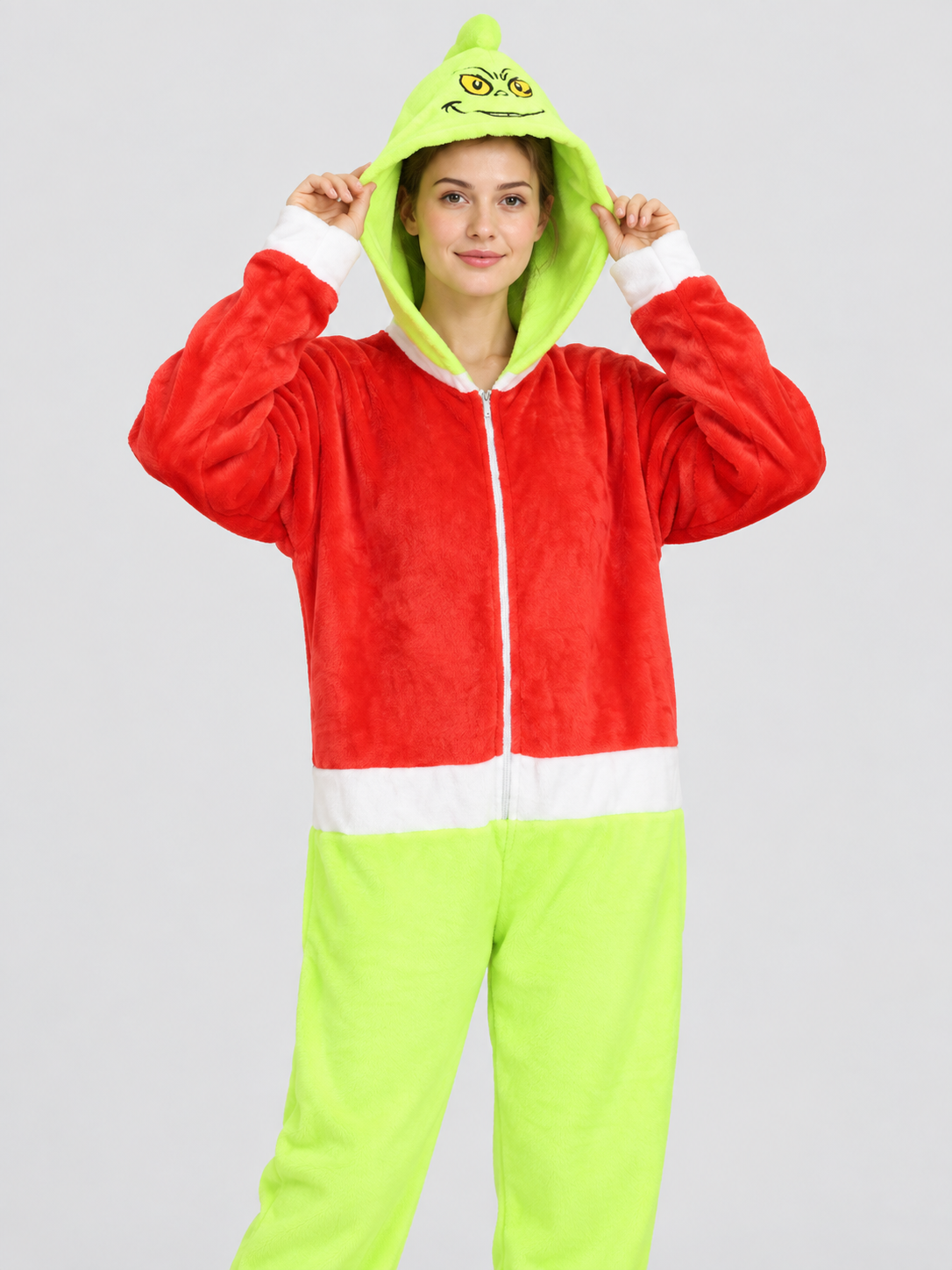 Flannel Hooded Zip Pajama Jumpsuit, Red