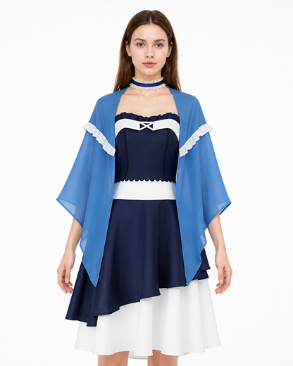 Dark Blue Dress with Cape and Lace for Cosplay Costume Dresses detail 2