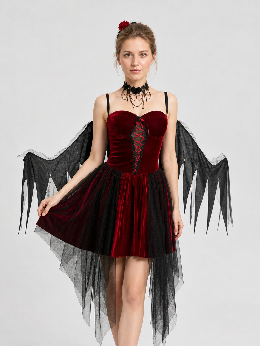Halloween Gothic Cosplay Costume with Wings Costumes detail 3
