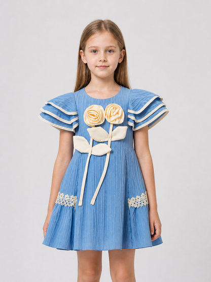 Girls' Dressy Dress with Pleats and Flowers Costume Dresses detail 3