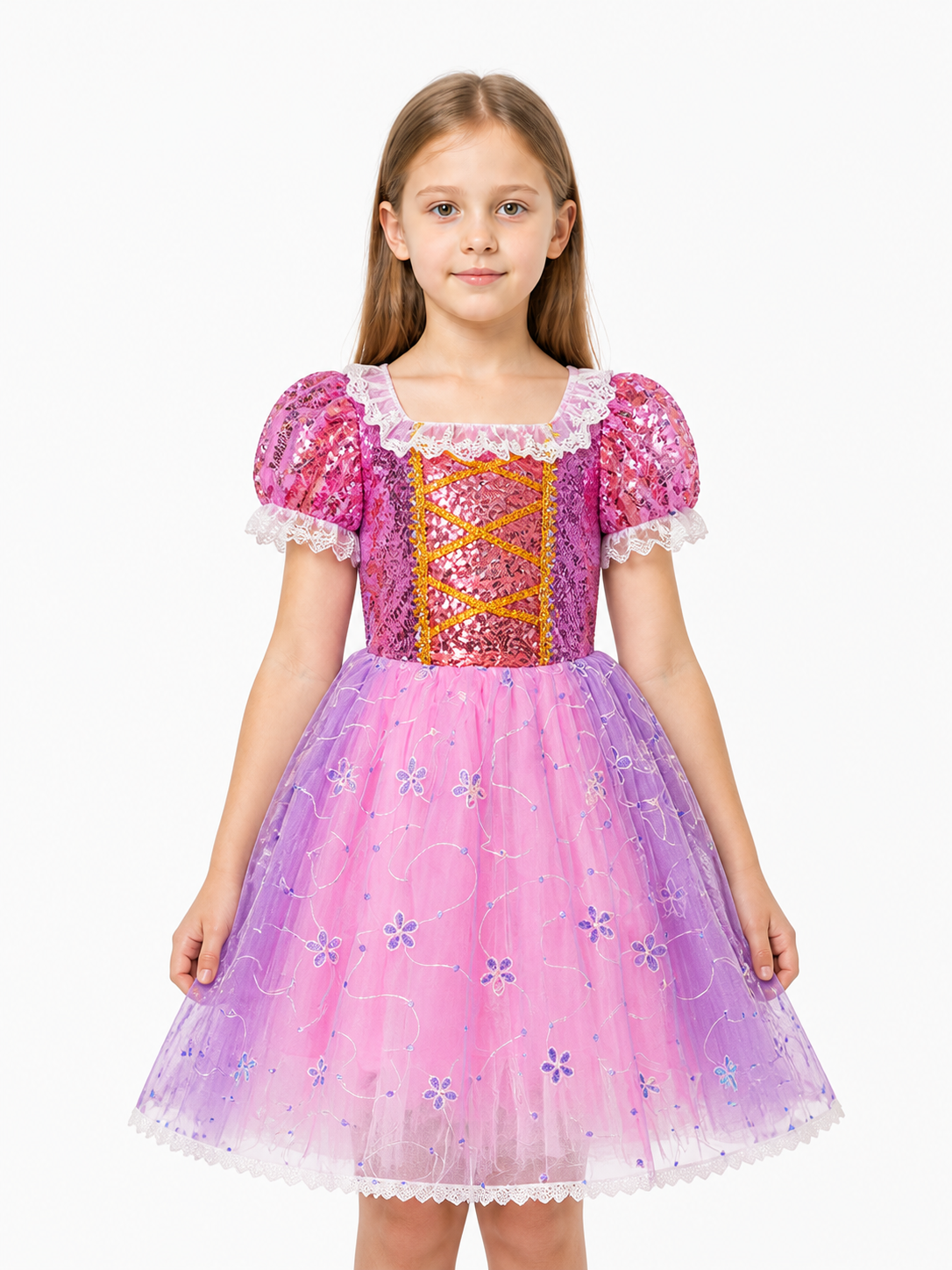 Girls’ Dress with Sequins, a Full Skirt, and Flowers product detail 3