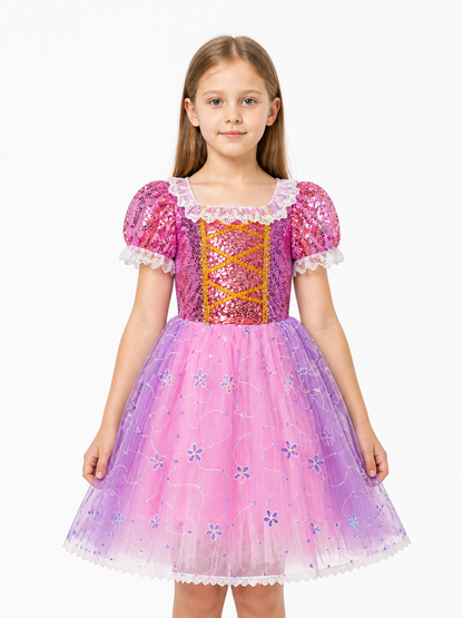 Girls’ Dress with Sequins, a Full Skirt, and Flowers product detail 3