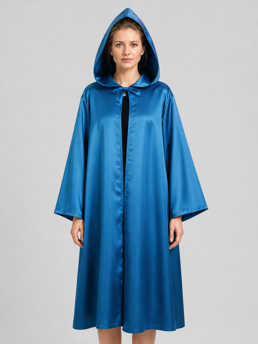 Blue Long Hooded Cloak with Front Slit Costume Capes detail 3