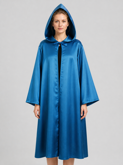 Blue Long Hooded Cloak with Front Slit Costume Capes detail 3