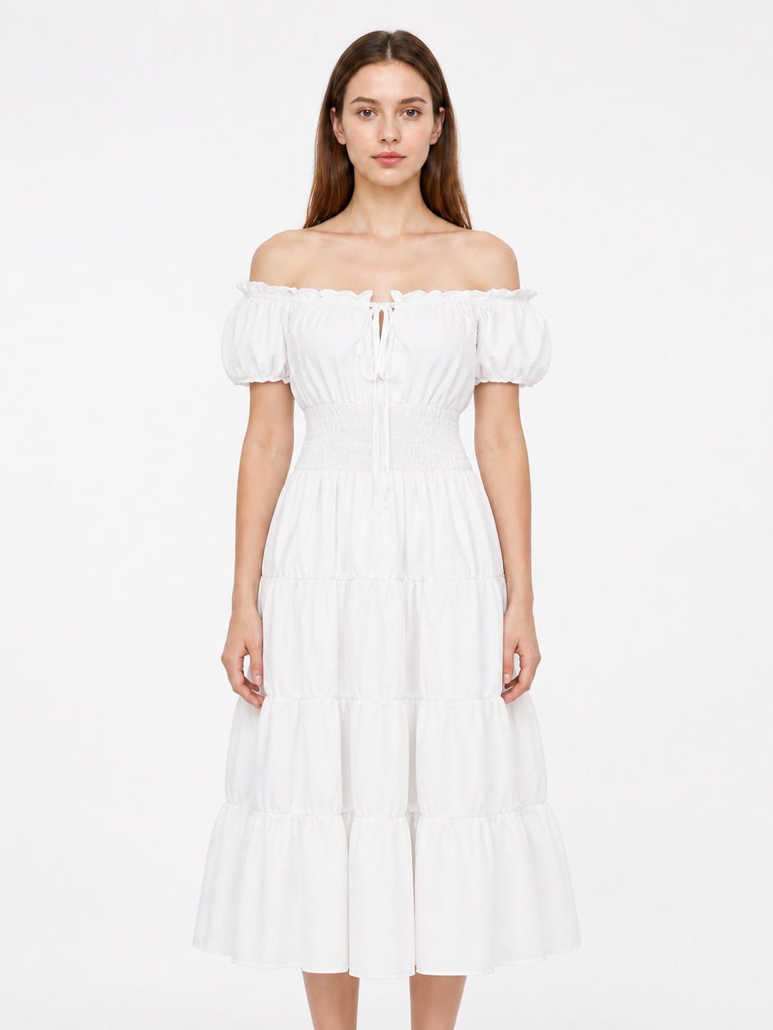 Off-the-Shoulder Dress with a Tiered Skirt and Ruffles Costume Dresses detail 3
