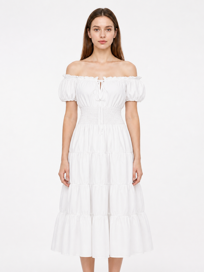 Off-the-Shoulder Dress with a Tiered Skirt and Ruffles Costume Dresses detail 3
