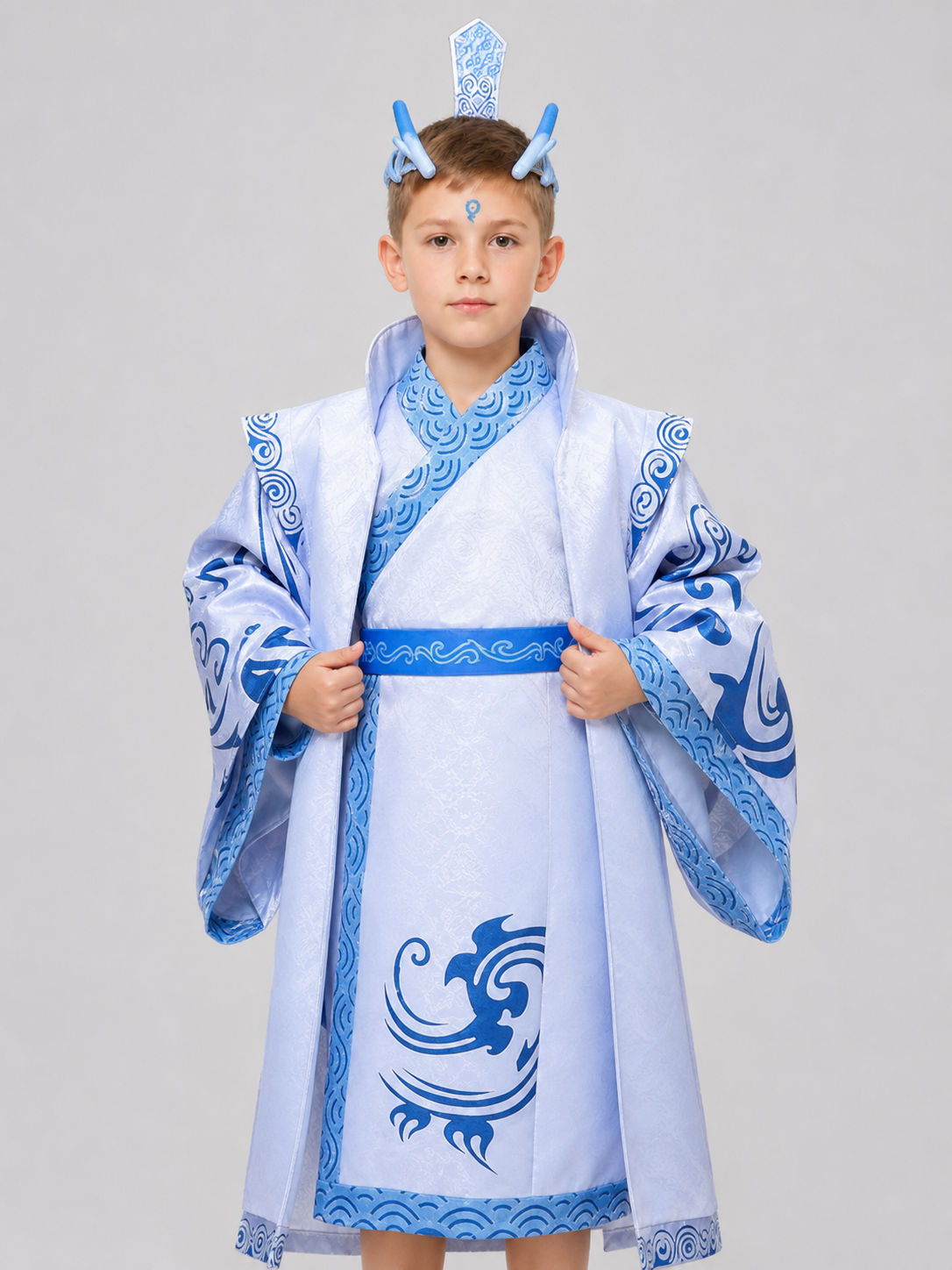 Ao Bing Cosplay Costume, 6-Piece Set, White and Blue Costumes detail 3