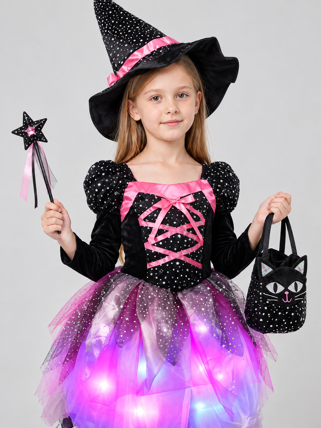 Kids' Witch Costume with Hat and Lights