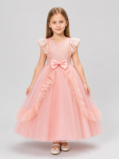Dressy Pink Princess Dress with Bow and Full Skirt Costume Dresses detail 3