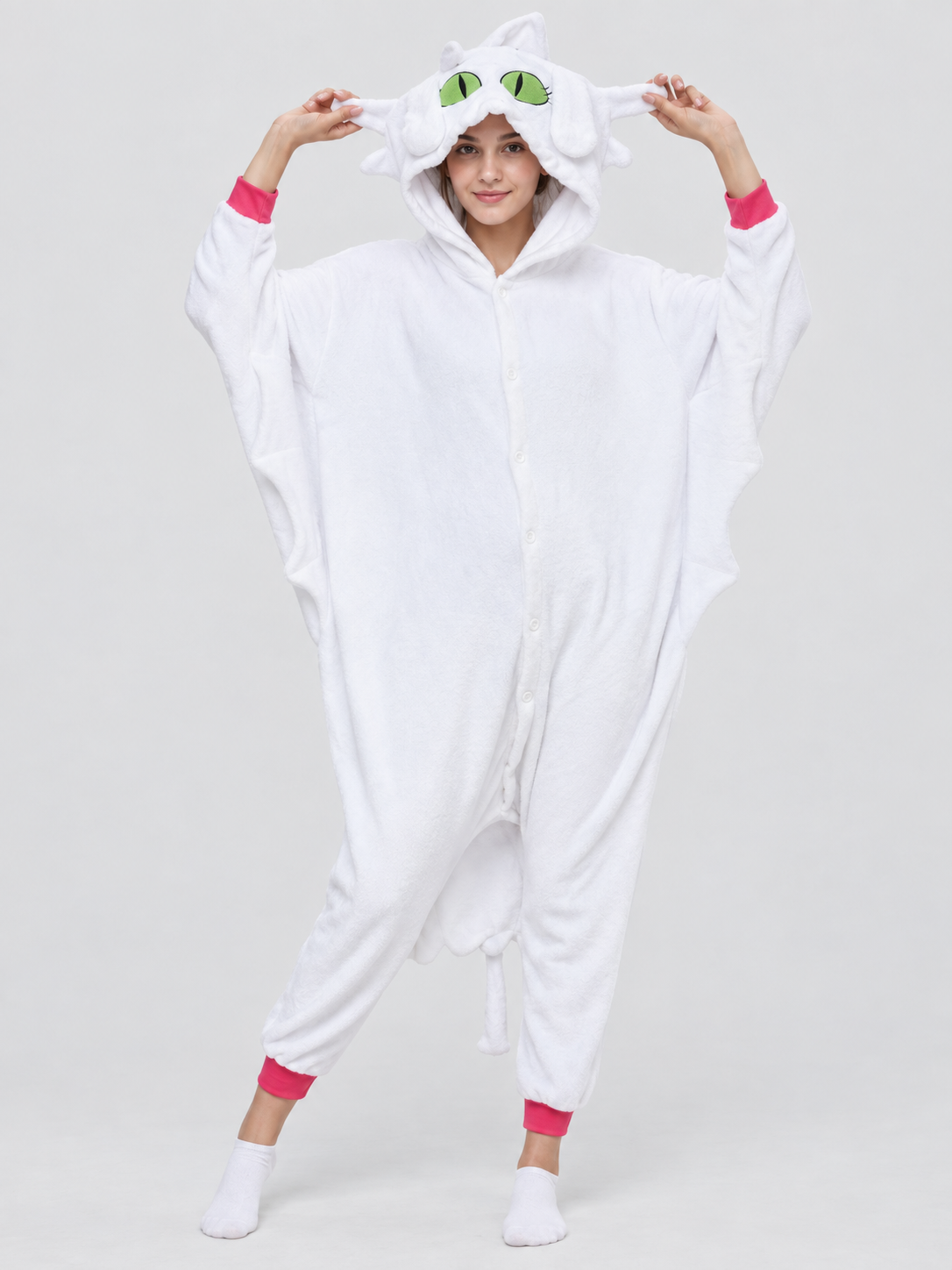 White Insulated One-Piece Pajama with Hood and Ears