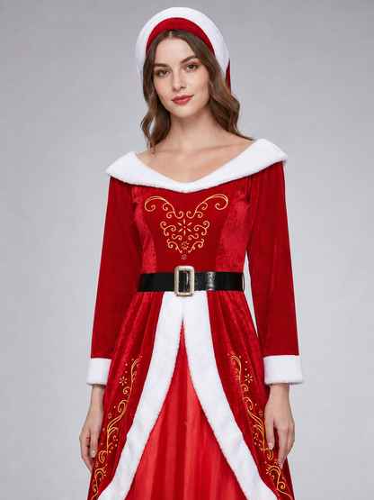 Red and White Christmas Character Costume with Hat