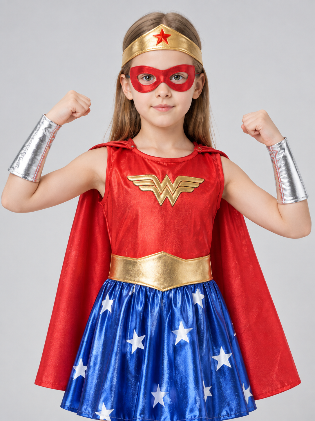 Kids' superhero-style costume with cape and mask