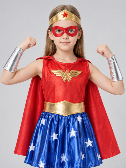 Kids' superhero-style costume with cape and mask