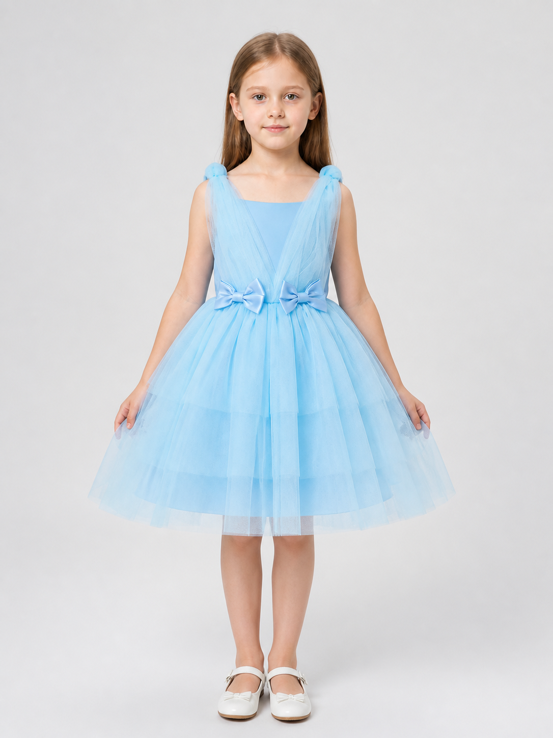Girls' Princess Dress with Full Skirt, Bows, Light Blue Costume Dresses detail 3