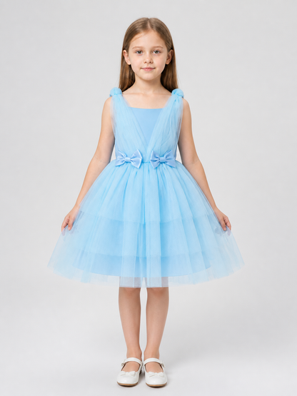 Girls' Princess Dress with Full Skirt, Bows, Light Blue Costume Dresses detail 3