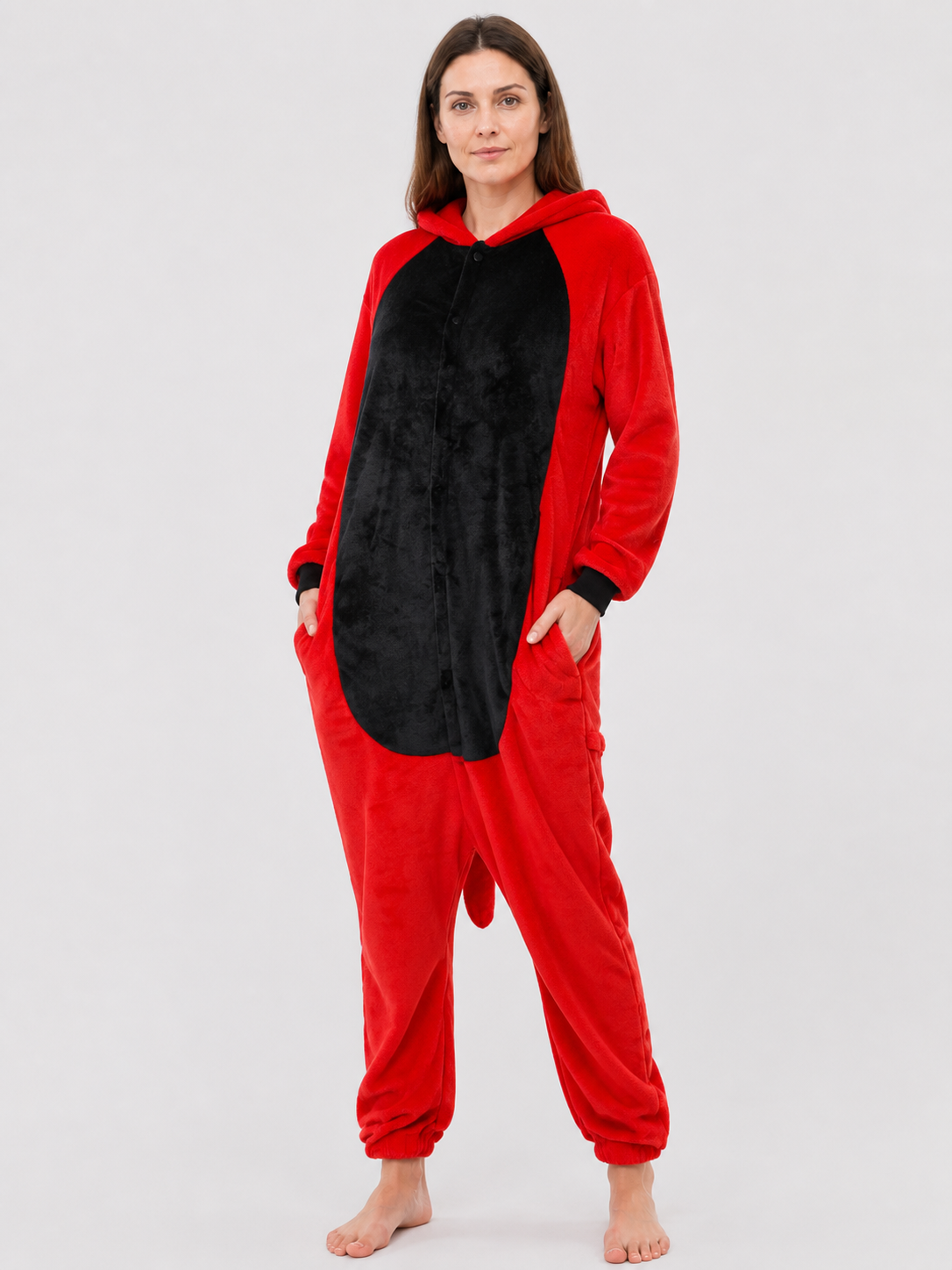 Hooded Red-and-Black Flannel Pajama Jumpsuit product detail 3