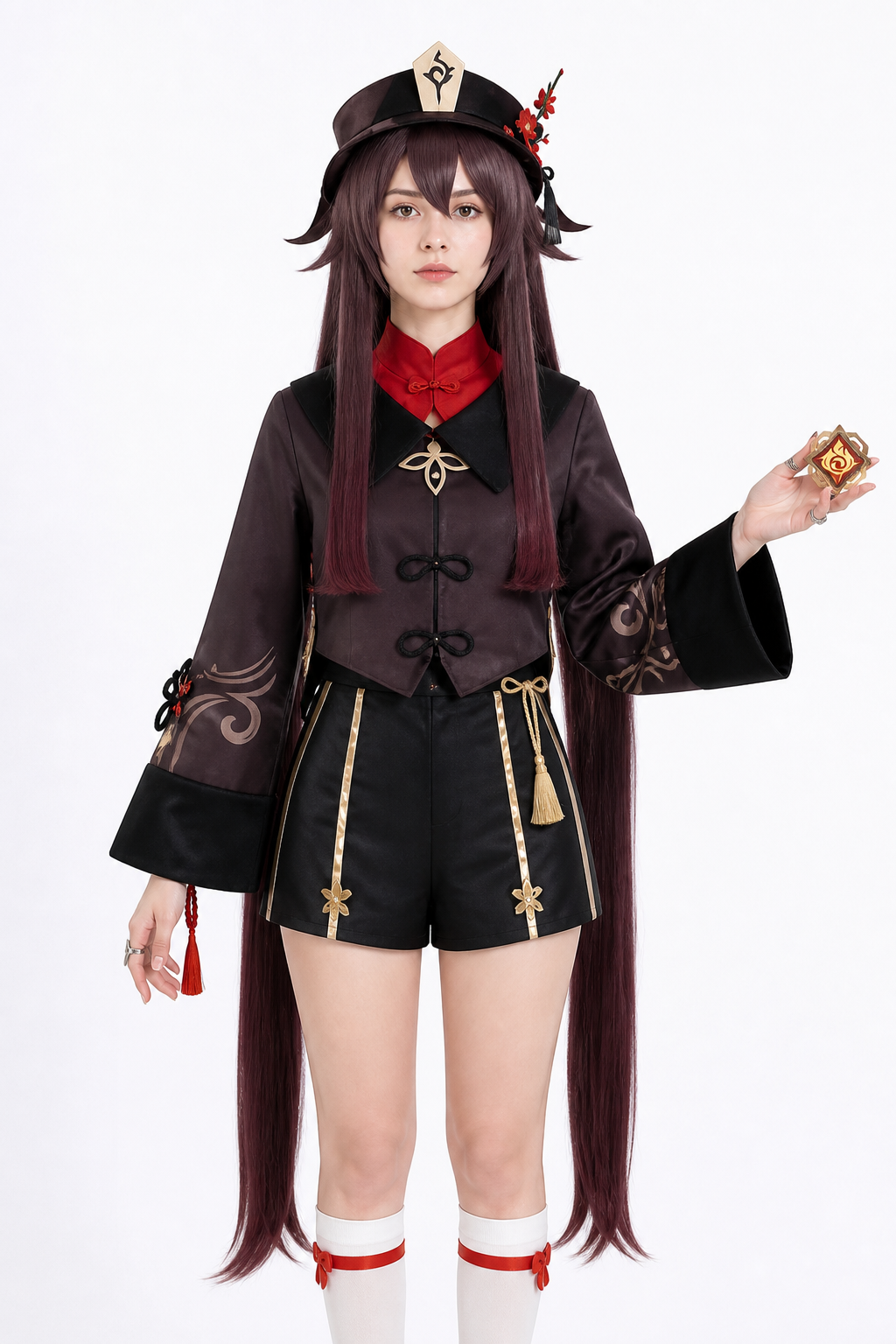 Hu Tao Cosplay Costume with Wig and Accessories Costume Wigs detail 3