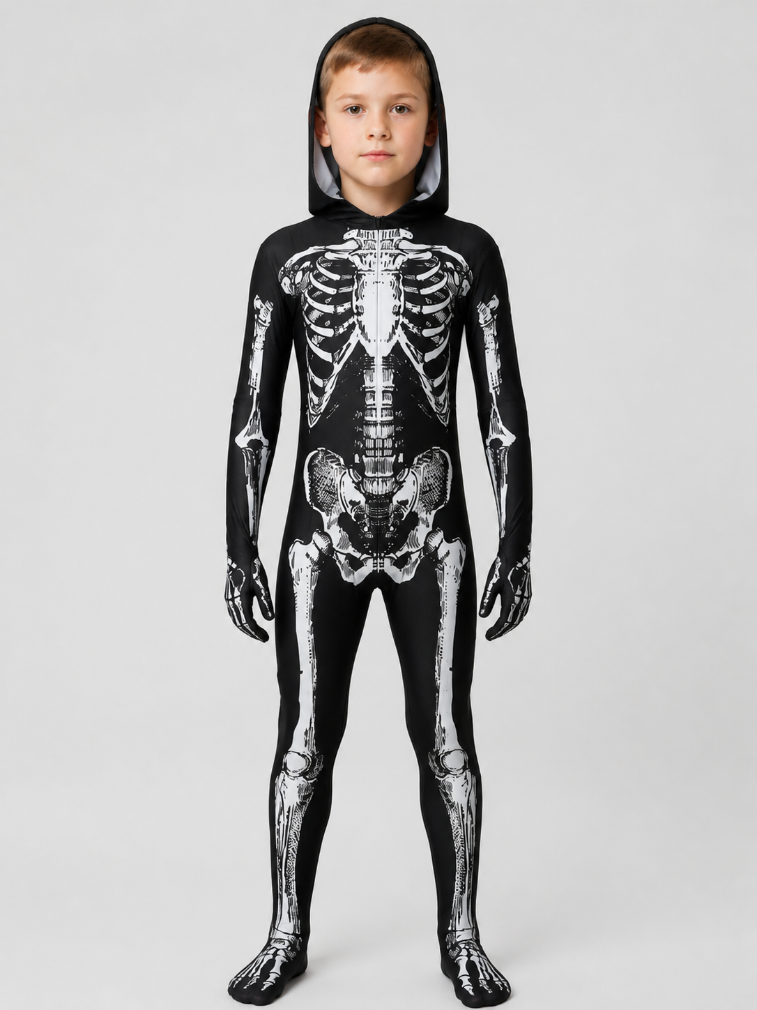 Skeleton Cosplay Jumpsuit with Hood, Black and White Costumes detail 3