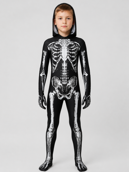 Skeleton Cosplay Jumpsuit with Hood, Black and White Costumes detail 3