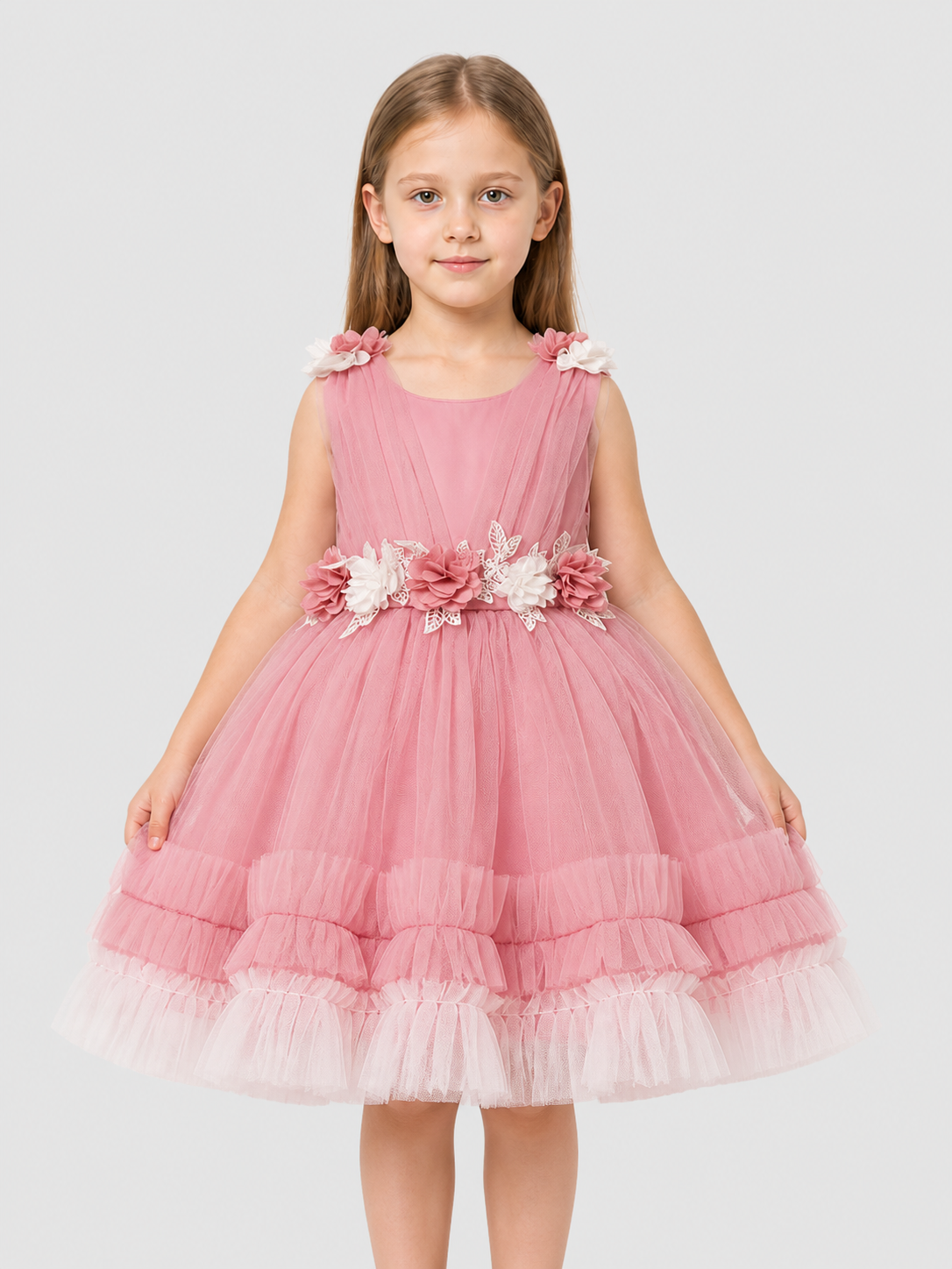 Festive Tulle Dress with Floral Decoration