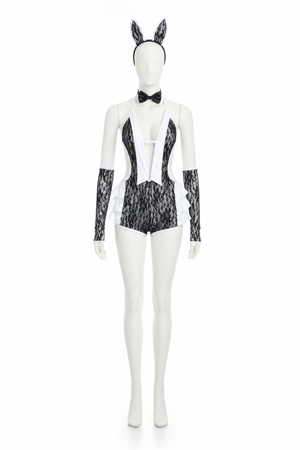 Black-and-White Bunny Costume with Lace Pattern Costumes detail 3