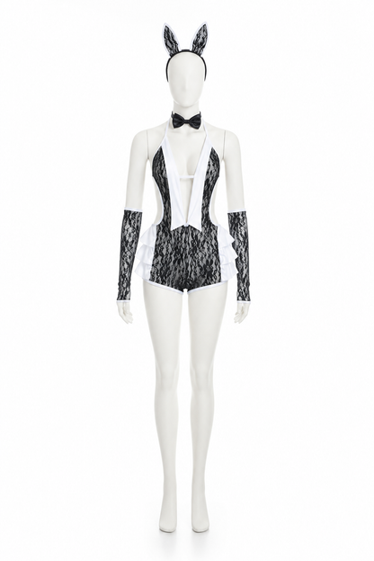 Black-and-White Bunny Costume with Lace Pattern Costumes detail 3