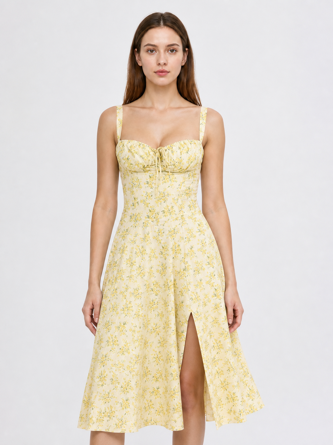 Midi Dress with Thin Straps and Slit