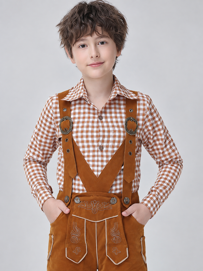 Kids' Plaid Bavarian-Style Costume with Embroidery