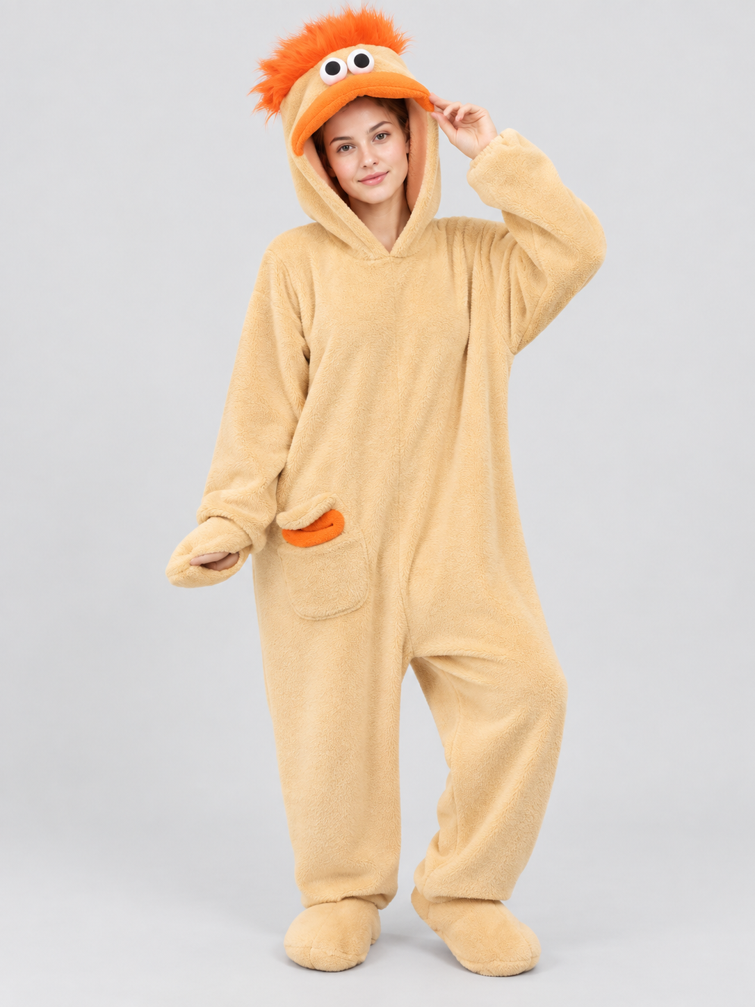 Fleece Pajama Jumpsuit with Cartoon Hood