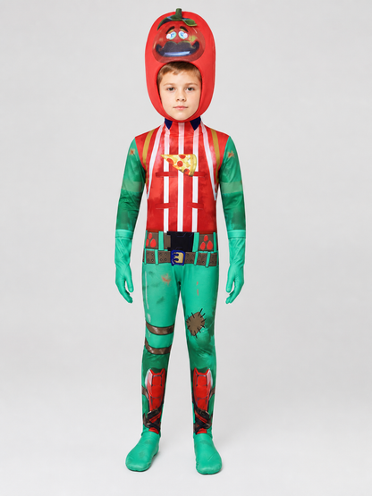 Striped Tomatoide Cosplay Jumpsuit with Headpiece Costume Headwear detail 3